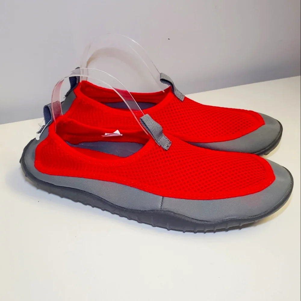 #416 Mens Water Shoes Size 11 12 Red Mesh Slip On Aqua Socks Sandals 11/12